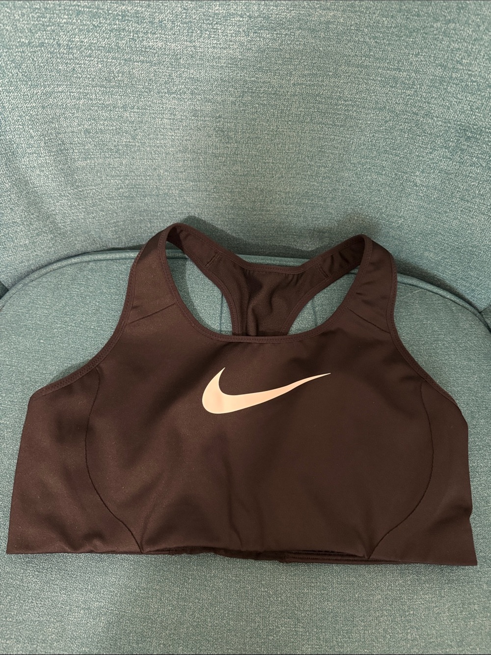 Large Nike Women's Black Sports Bra with white Swoosh